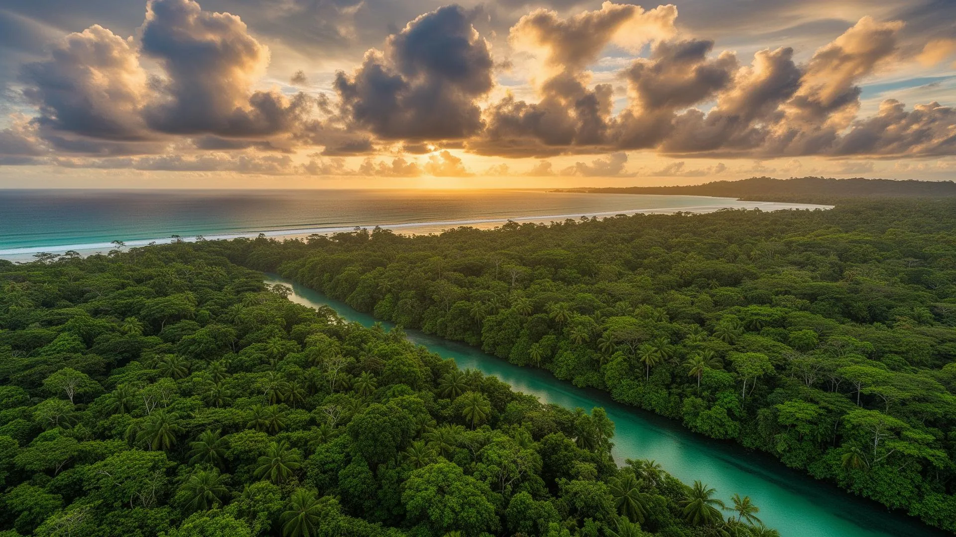 Aerial view of Tortuguero National Park, Costa Rica